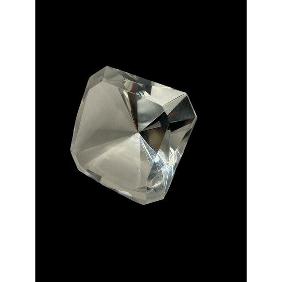 VINTAGE Signed Oleg Cassini 3" Crystal Glass Solitaire Diamond Paperweight - Picture 3 of 5